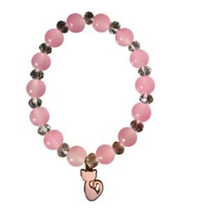 Pink crystal cat bell bracelet