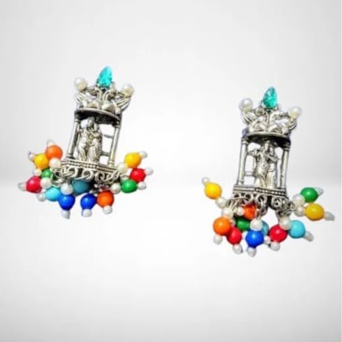 Radha Krishna Metal Oxidised Earrings
