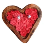 Wooden Heart Rose Bowl Candle
