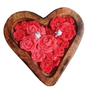 Wooden heart rose bowl Candle